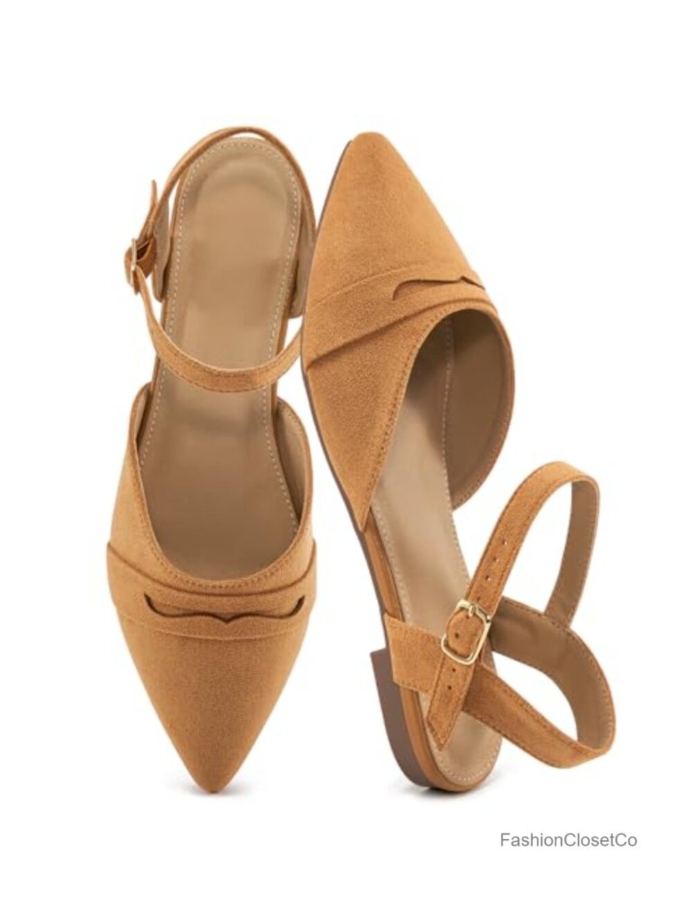 Women's Closed Toe Slingback Flat Sandals - Pointed Toe Buckle Ankle Strap